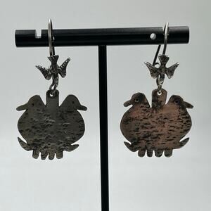 925 Sterling Silver Handcrafted Artisan Bird Double Head Bird Dangle  earrings